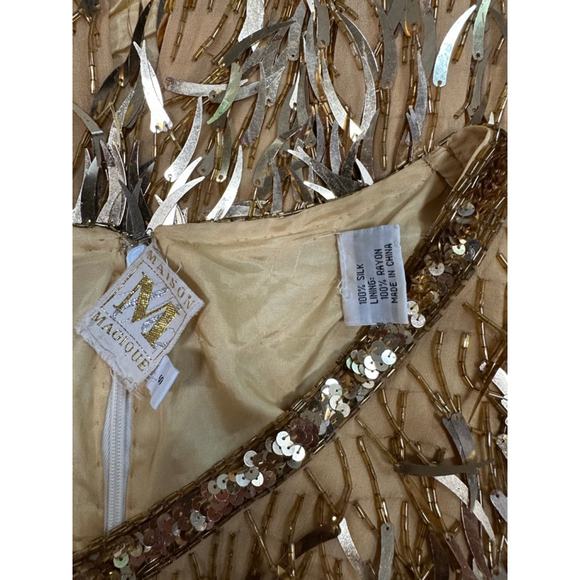 Women's Vintage Maison Magique Gold Sequin Fringe Dress Size S - Picture 8 of 11